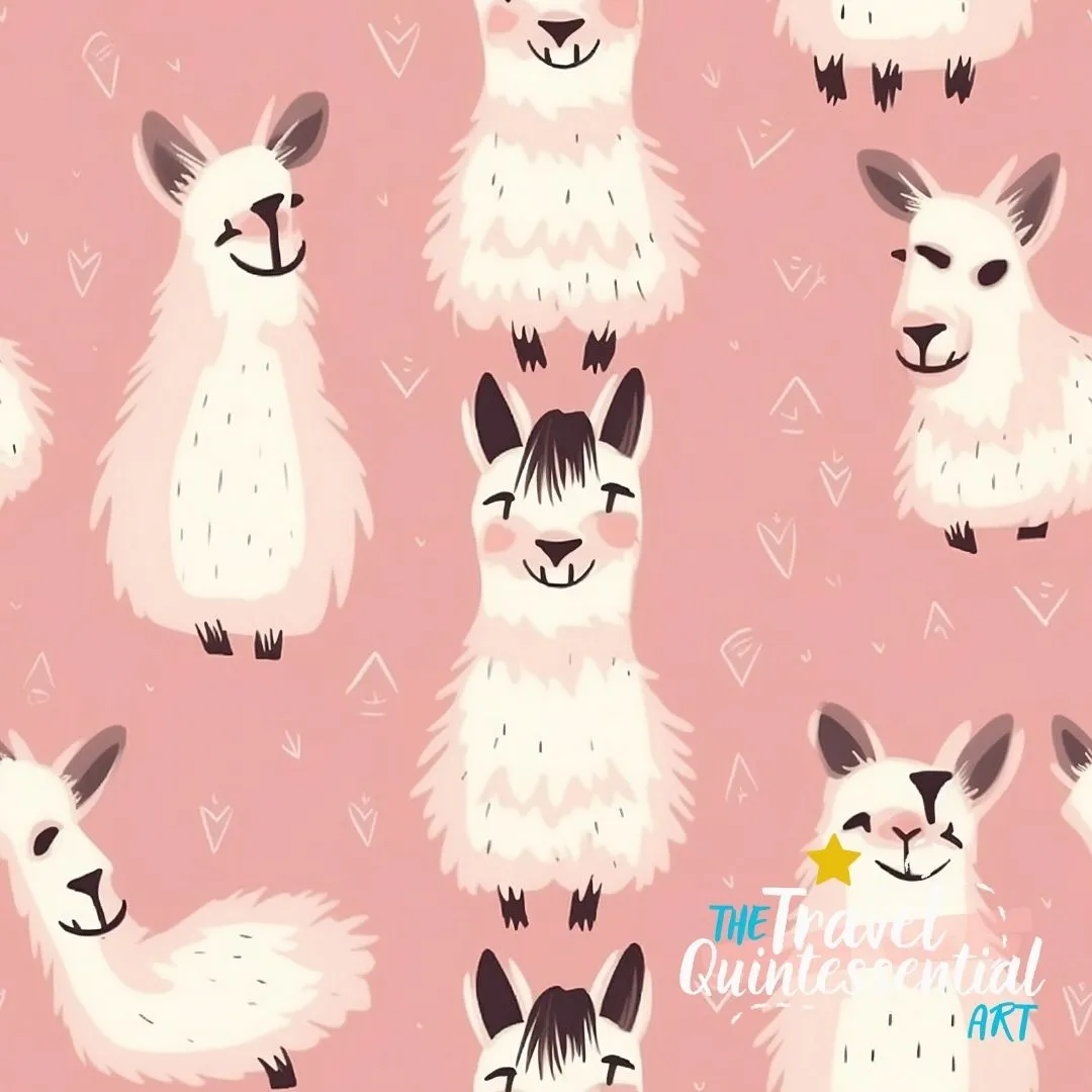Cute Llama Cartoon Digital Art SETL002 (Tileable)