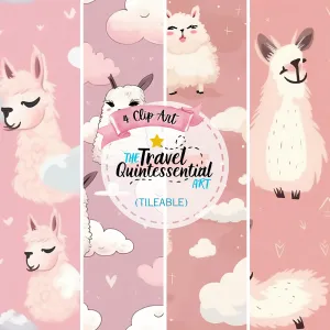 Cute Llama Cartoon Digital Art SETL002 (Tileable)