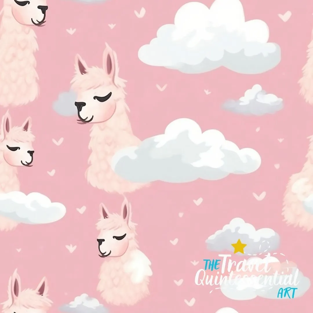 Cute Llama Cartoon Digital Art SETL002 (Tileable)