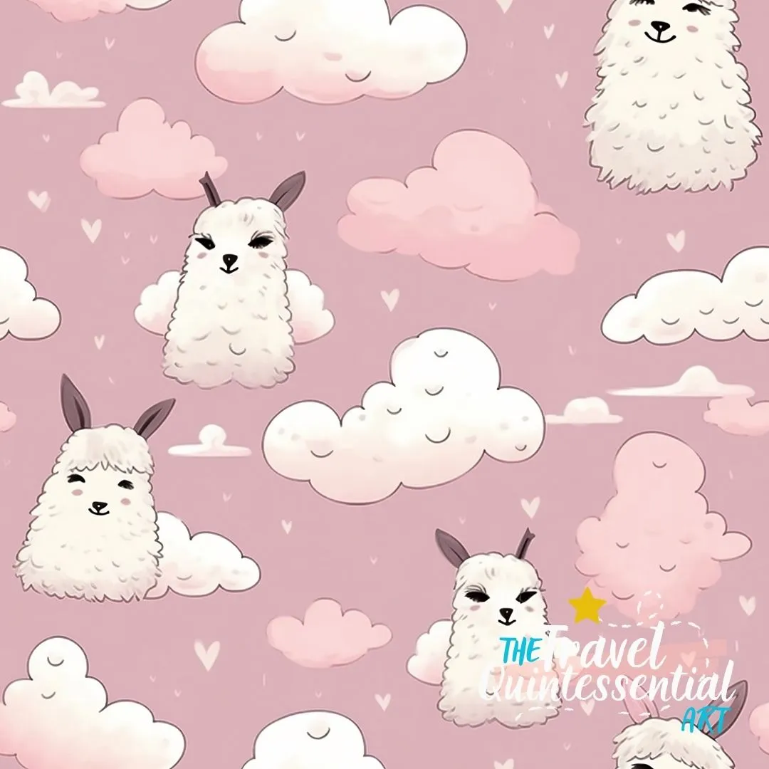 Cute Llama Cartoon Digital Art SETL002 (Tileable)
