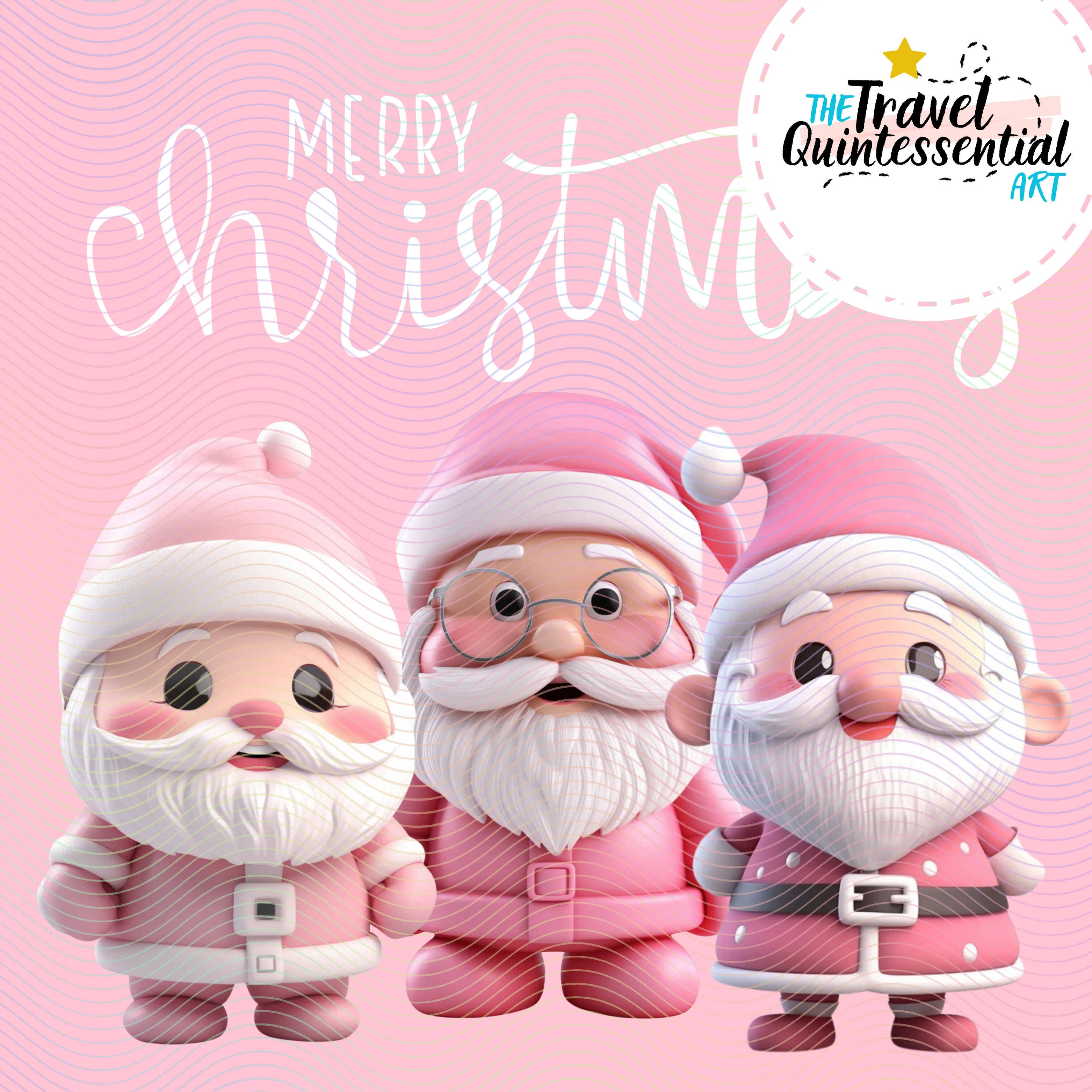Cute Santa Claus Characters in Pink Outfits - Digital Art SETSANTA001