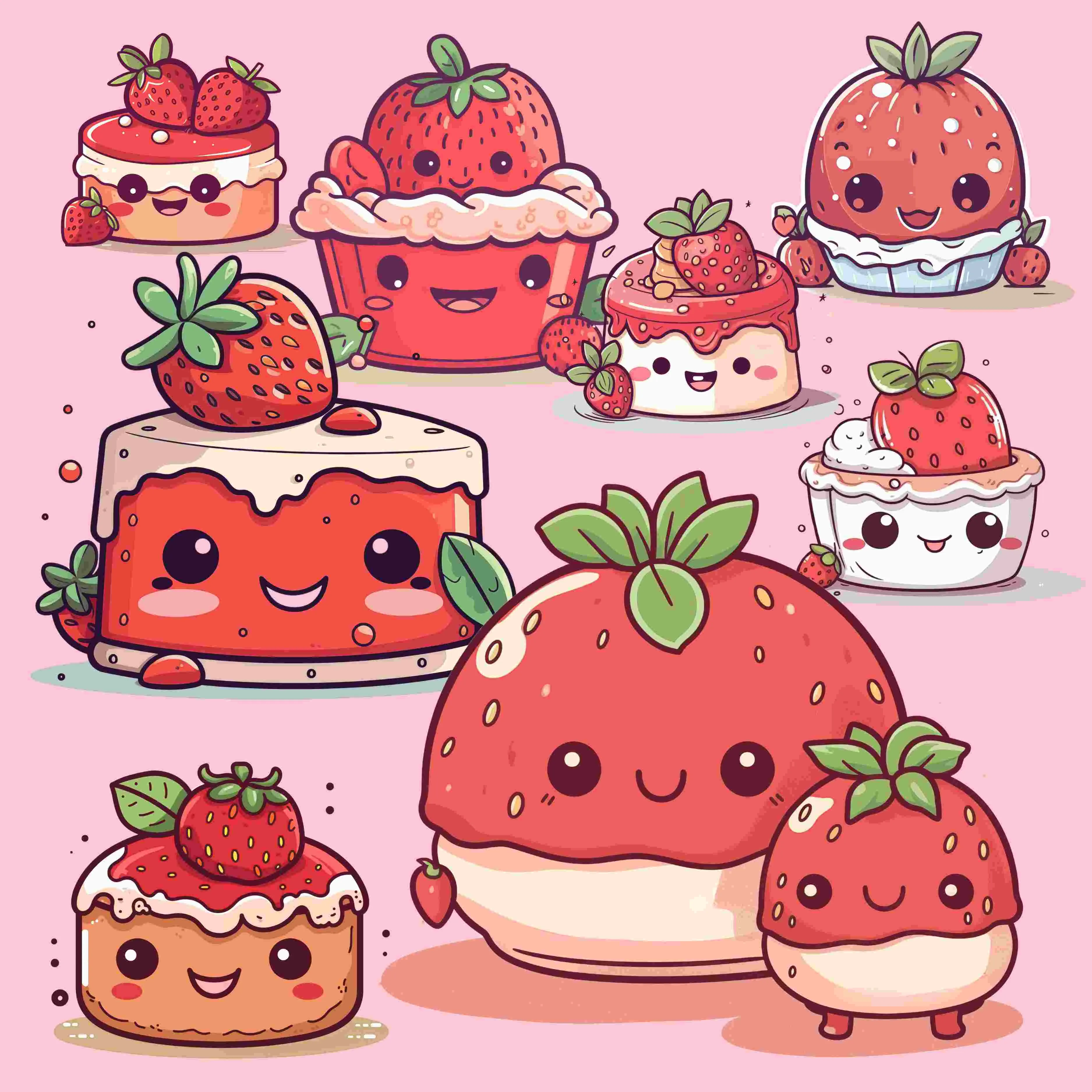 Cute Strawberry Desserts Digital Art SETSD001