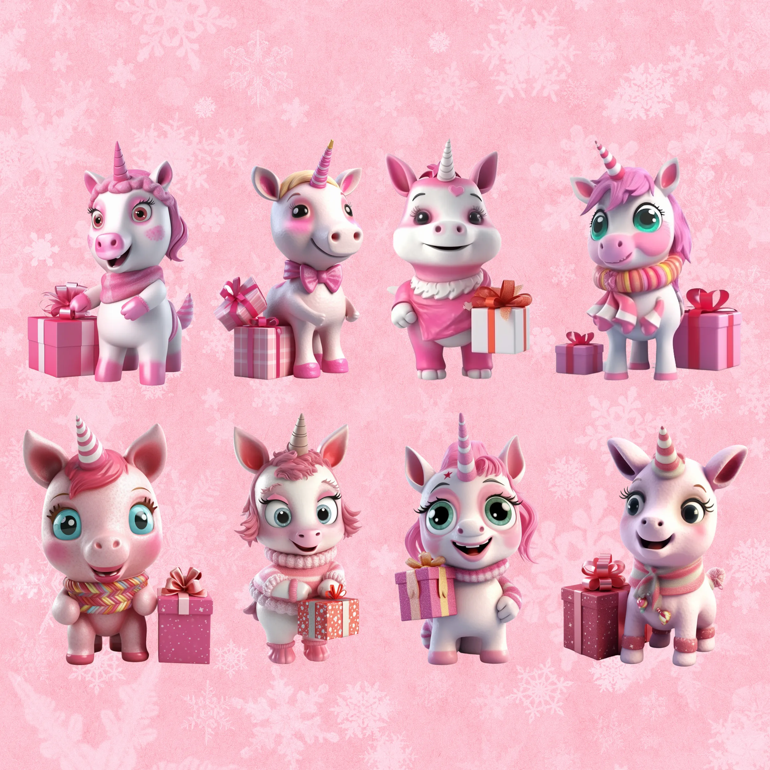 Cute Unicorns in Pink with Gifts Digital Art SETUC002