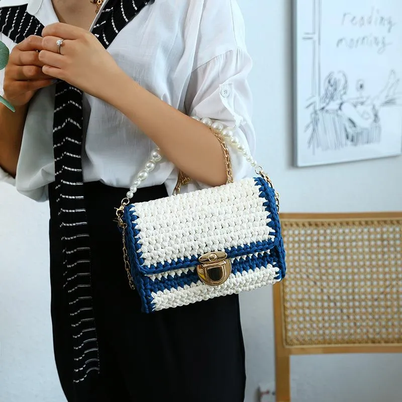 Cute White Crochet Small Handbag Crossbody Purse Crochet Shoulder Bag for Girl Cute Crochet Purses