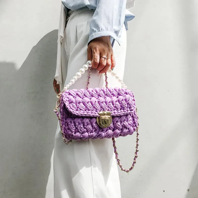 Cute White Crochet Small Handbag Crossbody Purse Crochet Shoulder Bag for Girl Cute Crochet Purses