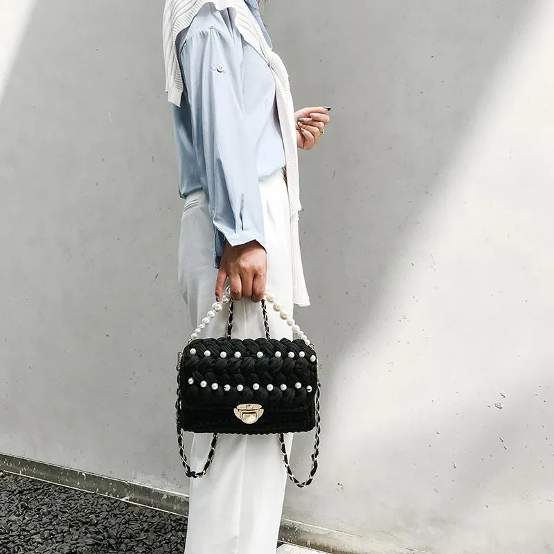 Cute White Crochet Small Handbag Crossbody Purse Crochet Shoulder Bag for Girl Cute Crochet Purses
