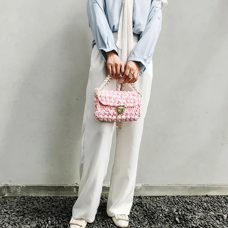 Cute White Crochet Small Handbag Crossbody Purse Crochet Shoulder Bag for Girl Cute Crochet Purses