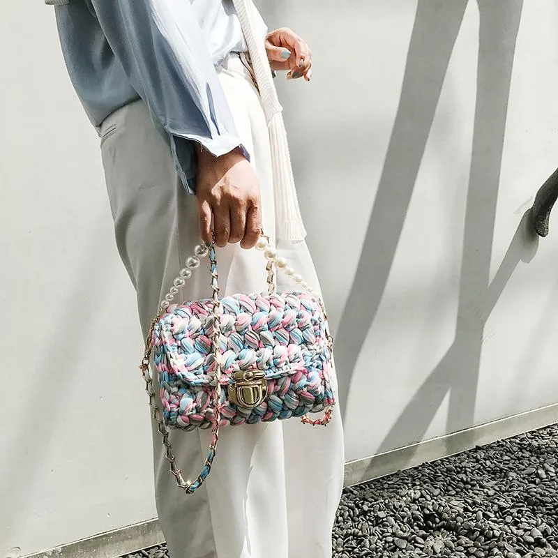 Cute White Crochet Small Handbag Crossbody Purse Crochet Shoulder Bag for Girl Cute Crochet Purses