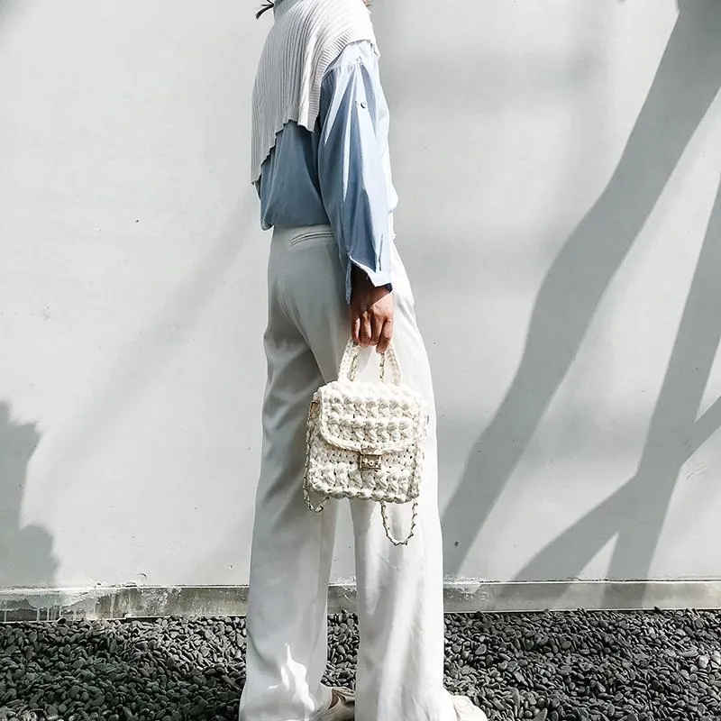 Cute White Crochet Small Handbag Crossbody Purse Crochet Shoulder Bag for Girl Cute Crochet Purses
