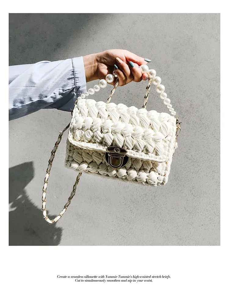 Cute White Crochet Small Handbag Crossbody Purse Crochet Shoulder Bag for Girl Cute Crochet Purses