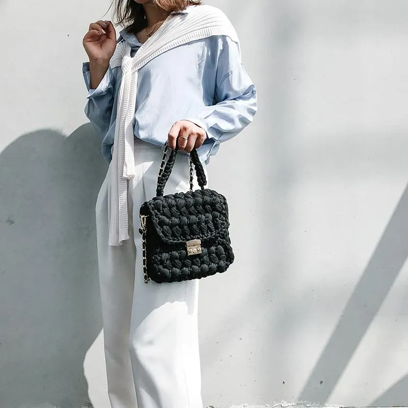 Cute White Crochet Small Handbag Crossbody Purse Crochet Shoulder Bag for Girl Cute Crochet Purses