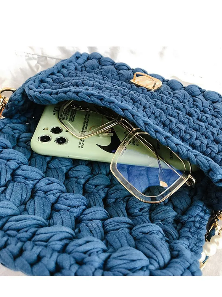 Cute White Crochet Small Handbag Crossbody Purse Crochet Shoulder Bag for Girl Cute Crochet Purses