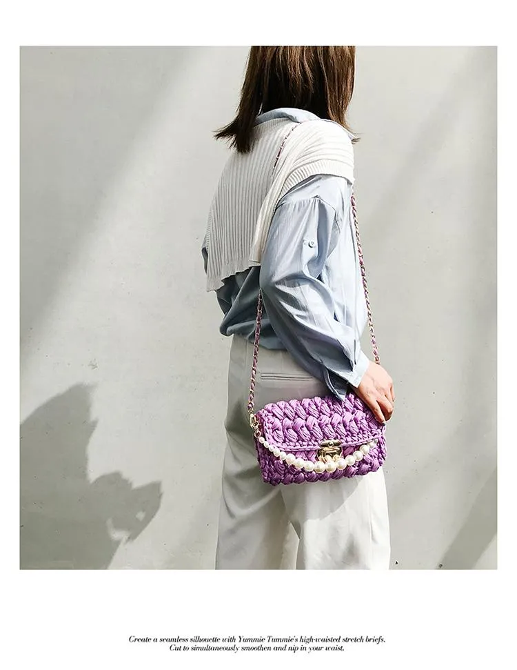 Cute White Crochet Small Handbag Crossbody Purse Crochet Shoulder Bag for Girl Cute Crochet Purses
