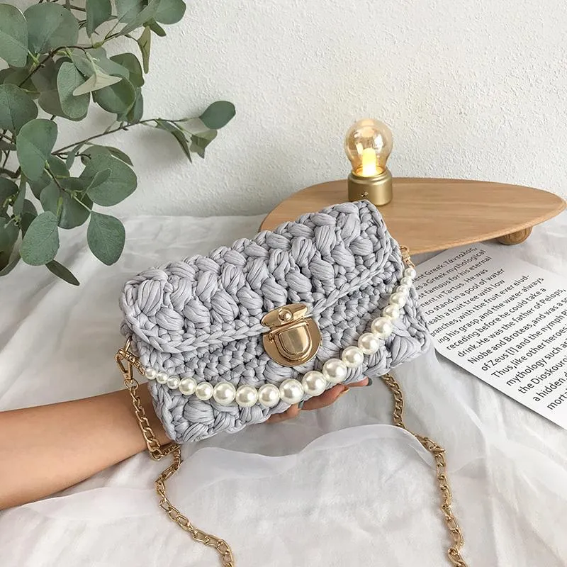 Cute White Crochet Small Handbag Crossbody Purse Crochet Shoulder Bag for Girl Cute Crochet Purses