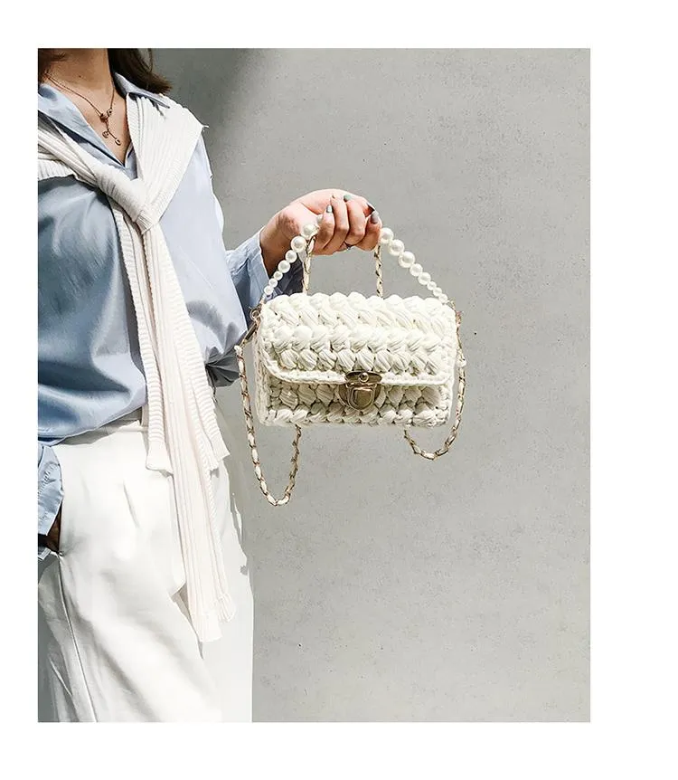 Cute White Crochet Small Handbag Crossbody Purse Crochet Shoulder Bag for Girl Cute Crochet Purses