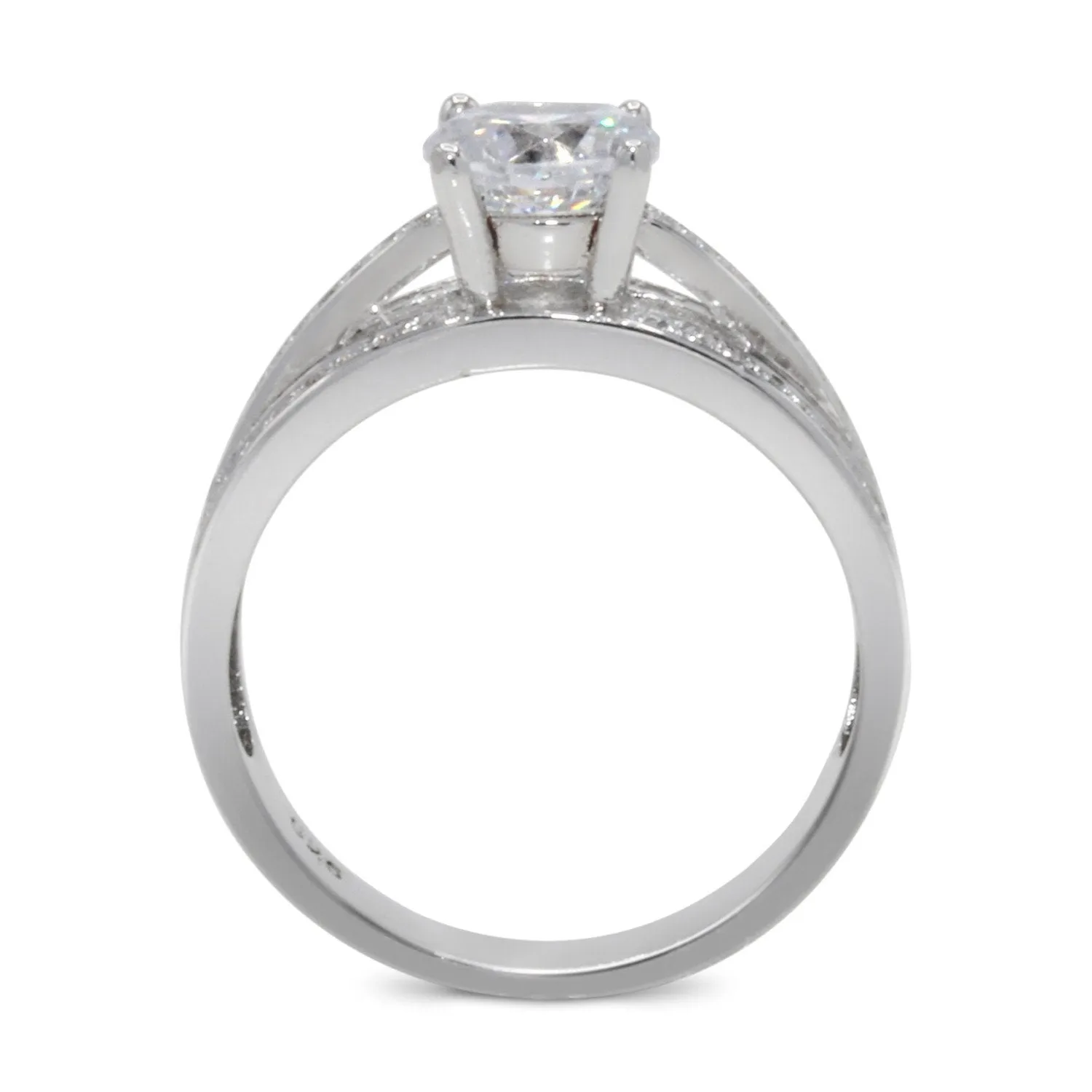 CZ 6mm Elegant Sterling Silver Plated Crossover Halo Engagement Ring