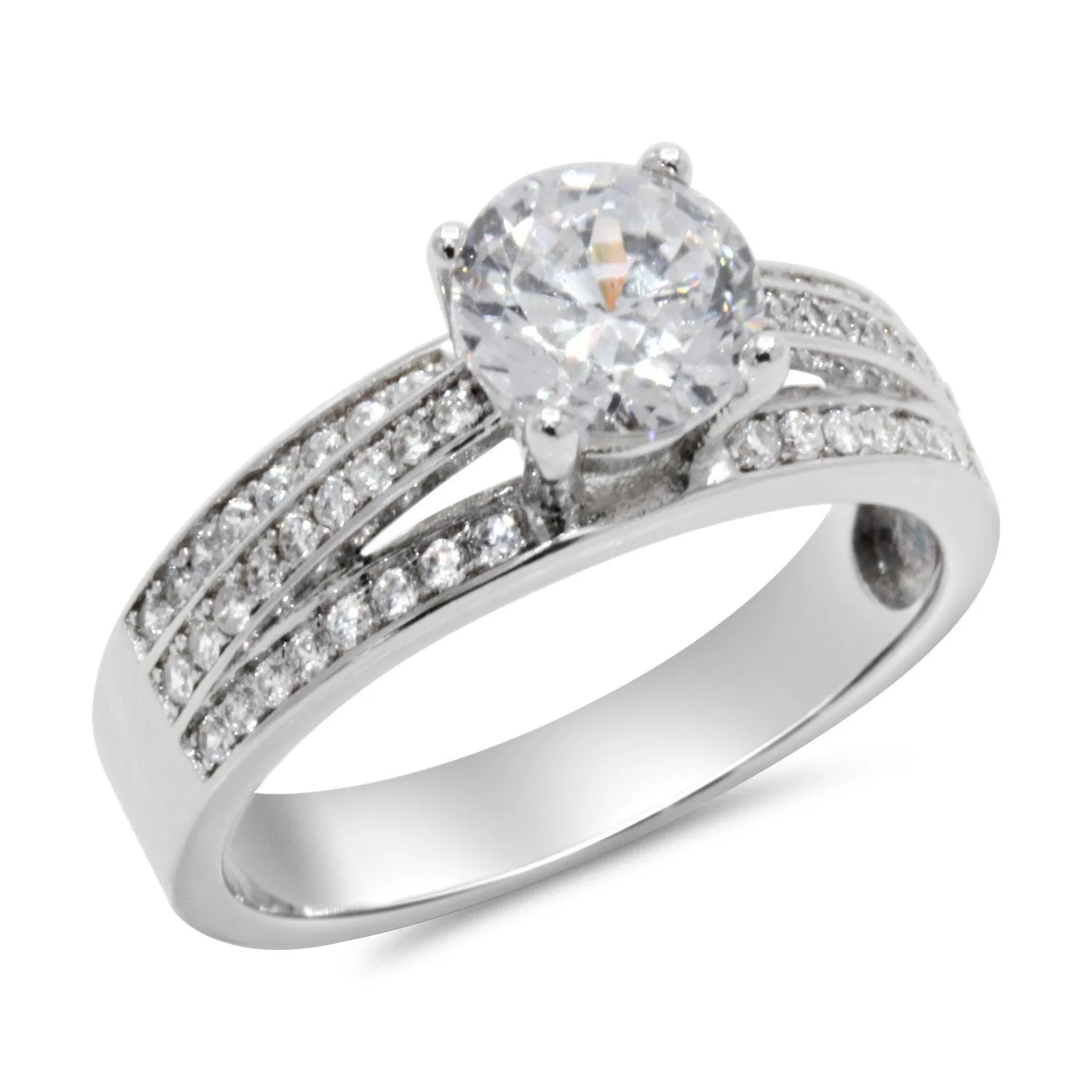CZ 6mm Elegant Sterling Silver Plated Crossover Halo Engagement Ring