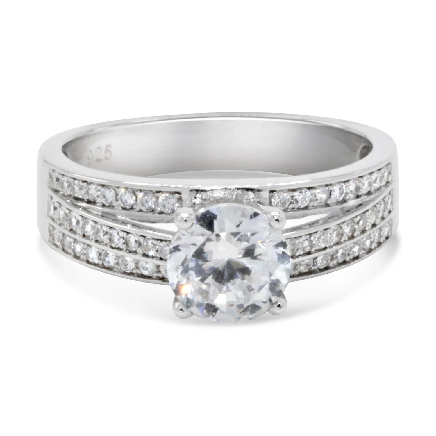 CZ 6mm Elegant Sterling Silver Plated Crossover Halo Engagement Ring