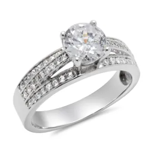 CZ 6mm Elegant Sterling Silver Plated Crossover Halo Engagement Ring