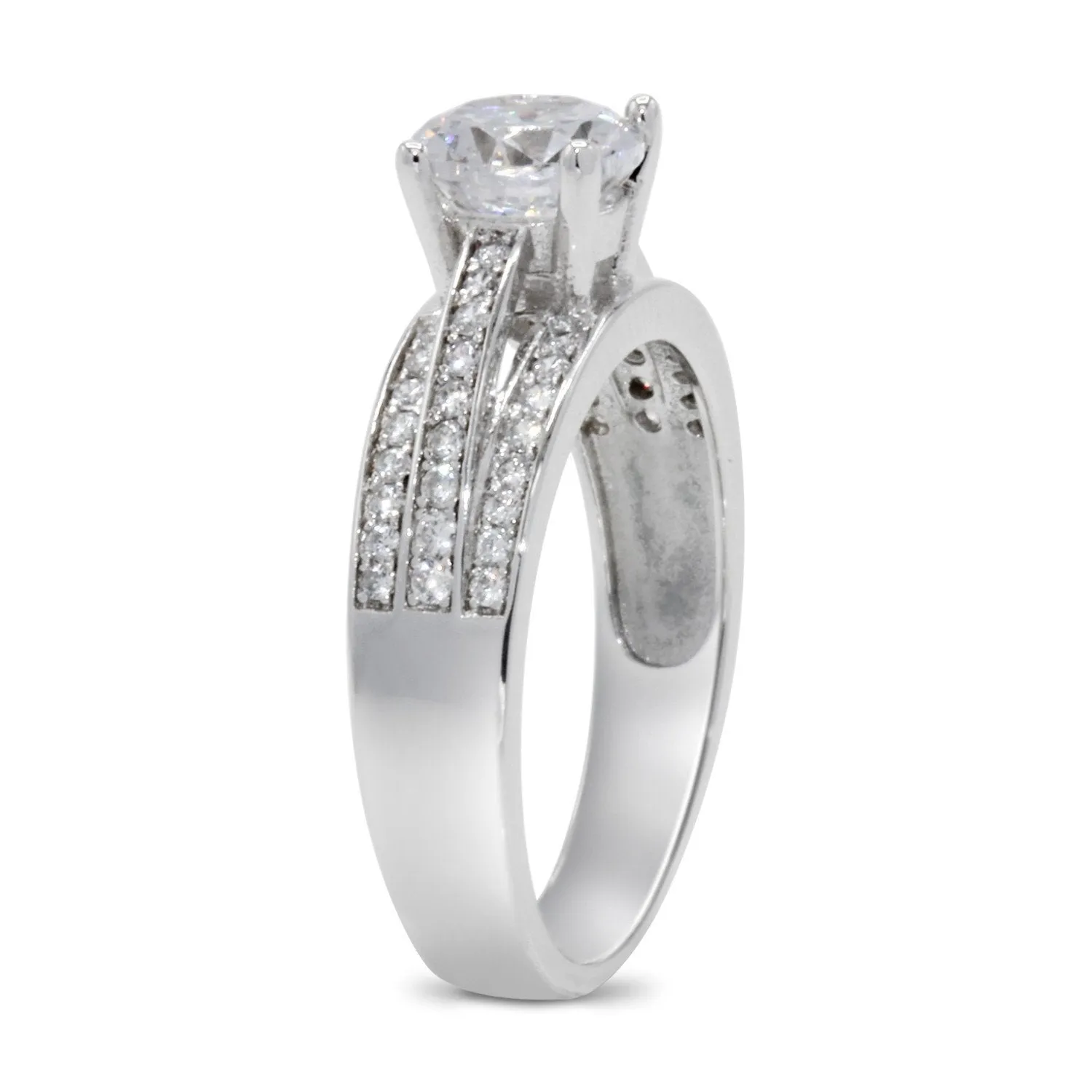 CZ 6mm Elegant Sterling Silver Plated Crossover Halo Engagement Ring