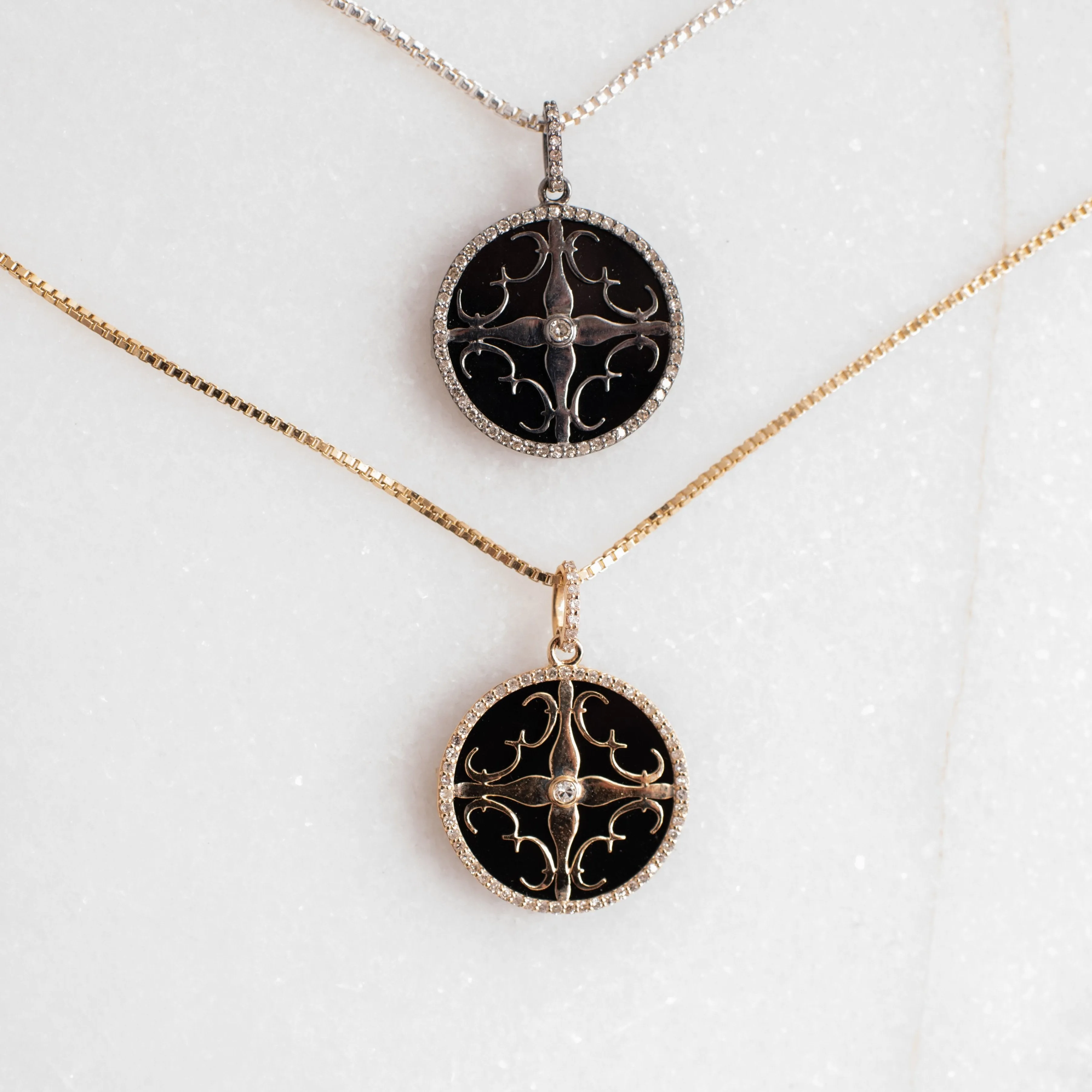 Diamond Onyx Cali Amulet - 14K Gold