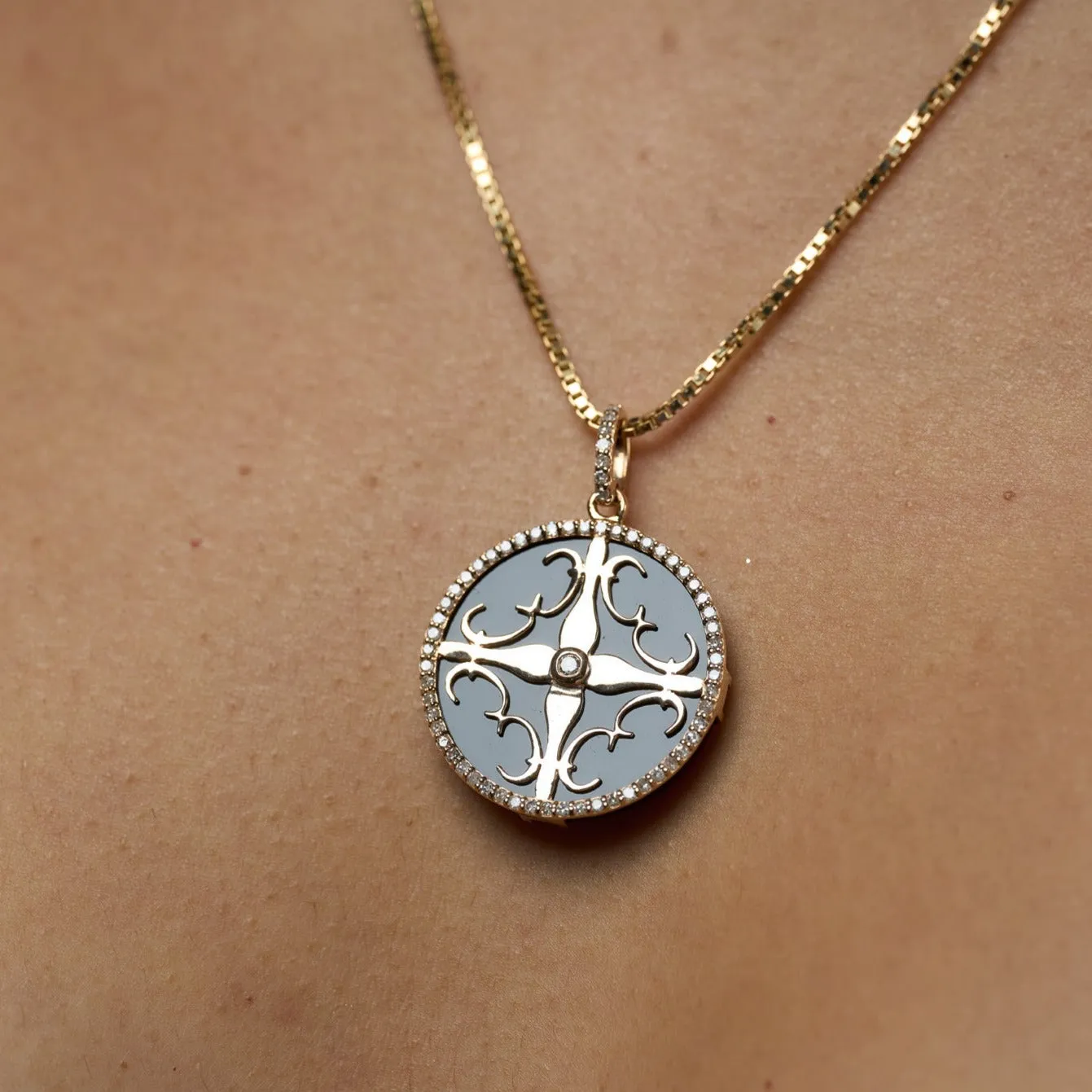 Diamond Onyx Cali Amulet - 14K Gold