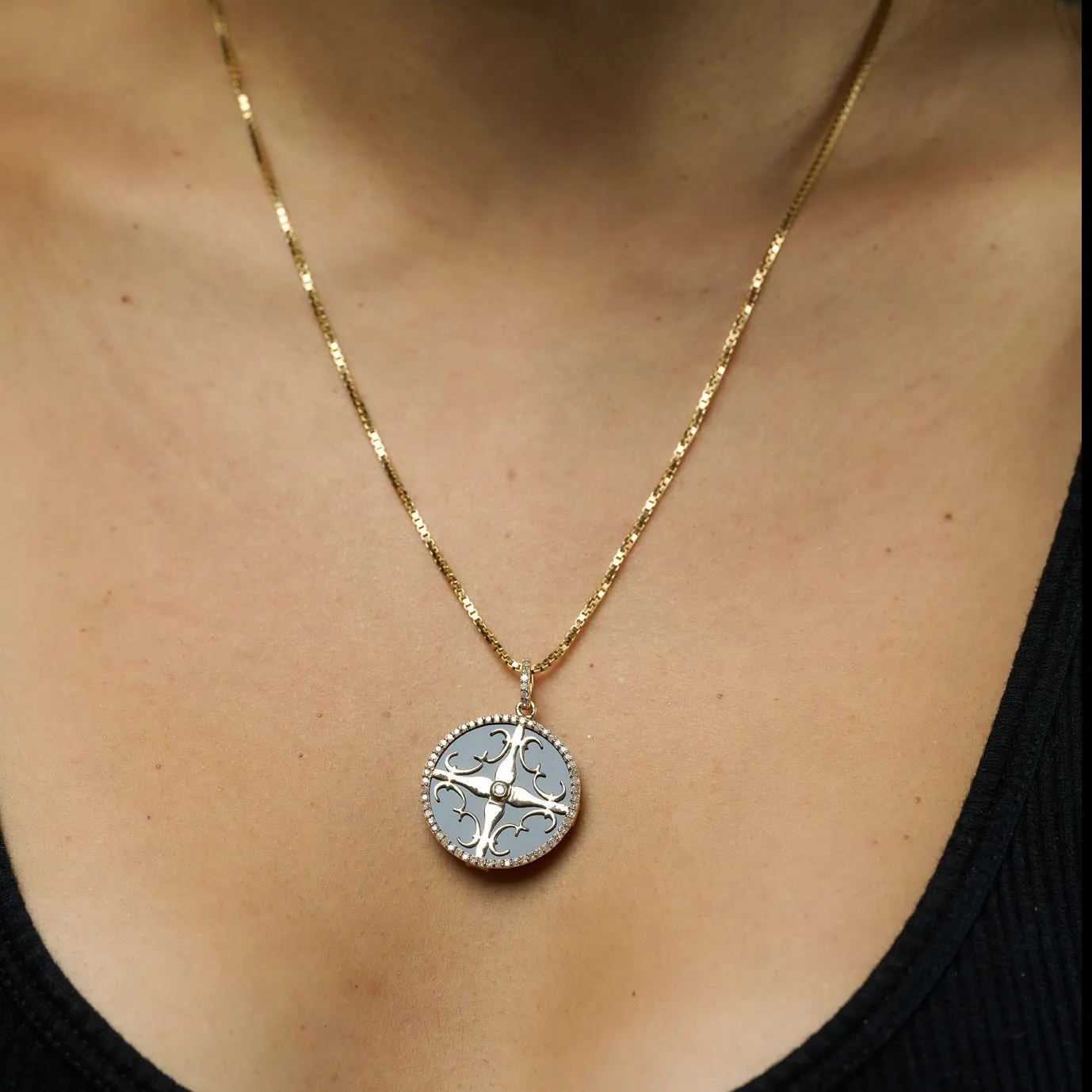 Diamond Onyx Cali Amulet - 14K Gold