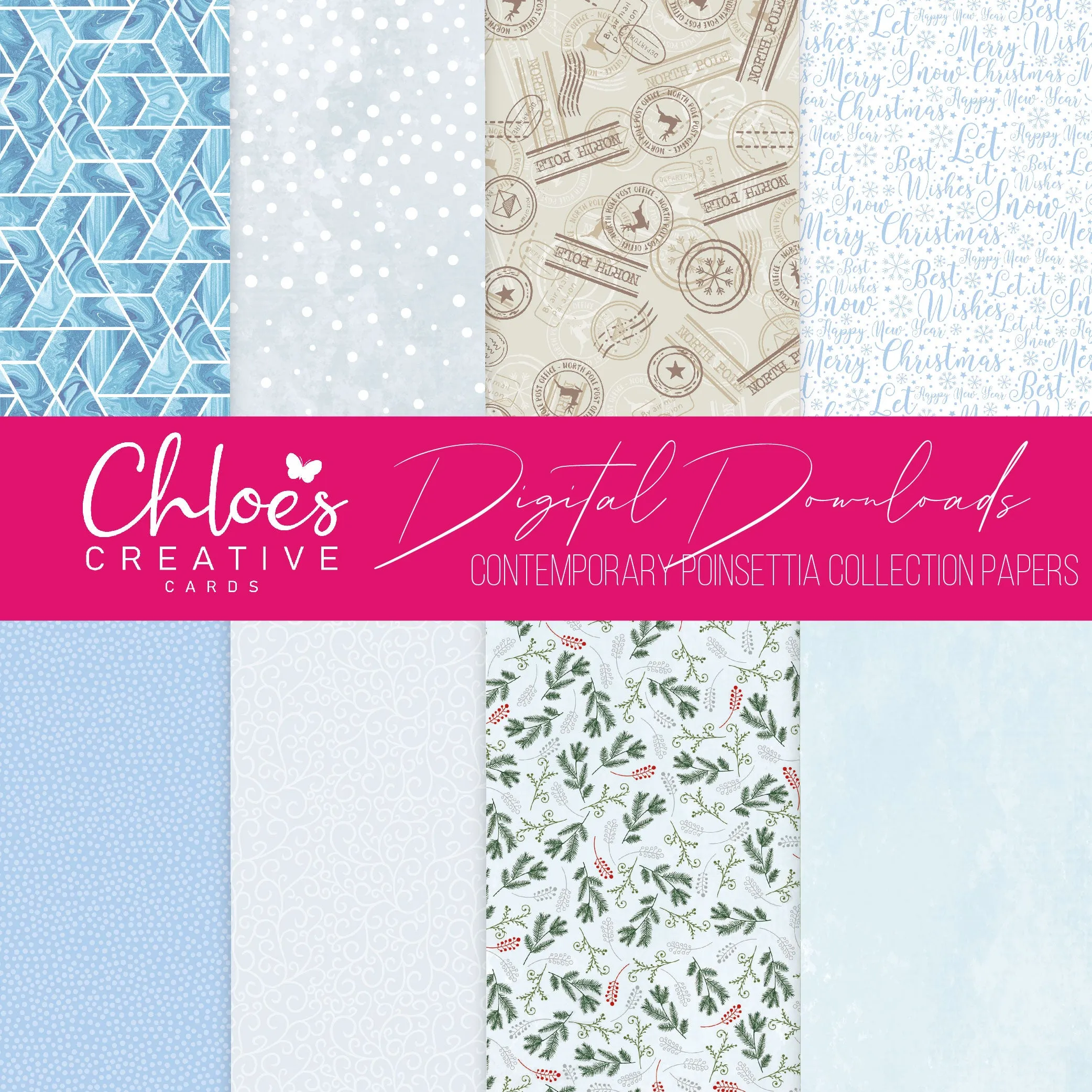 Digital Download - Contemporary Poinsettia Collection Paper Pack