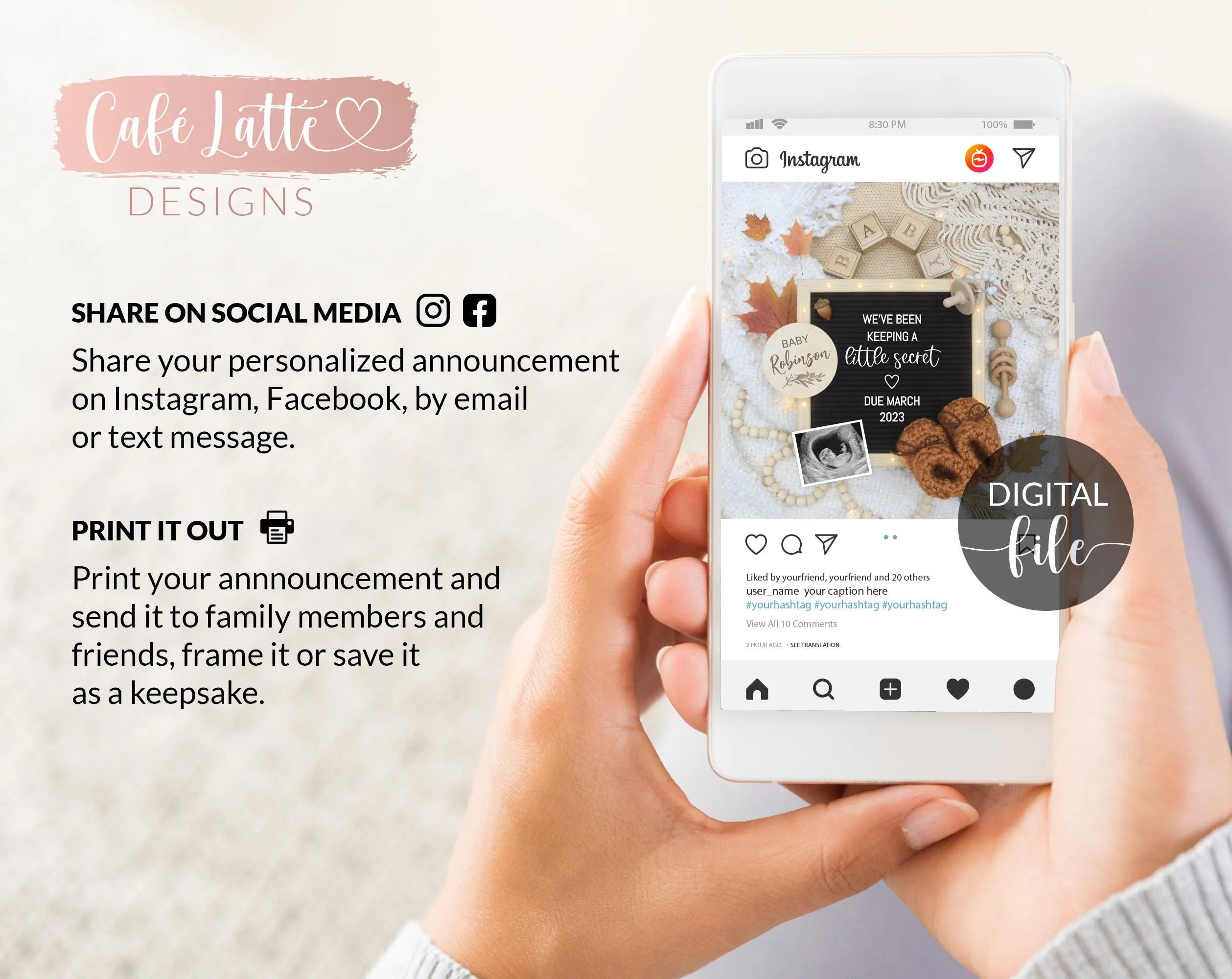 Digital Fall Pregnancy Announcement For Social Media, Boho Autumn Thanksgiving Letter Board Baby Reveal Editable Template DIY