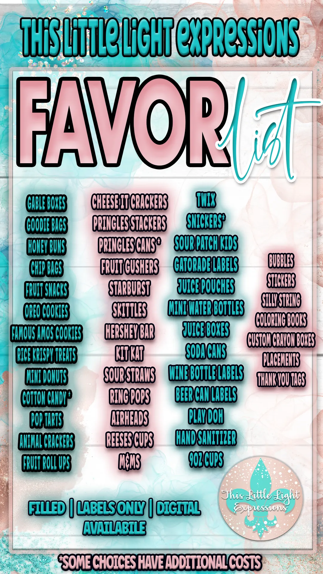 Digital Party Favors | Download Only | Favor List in Photo Examples