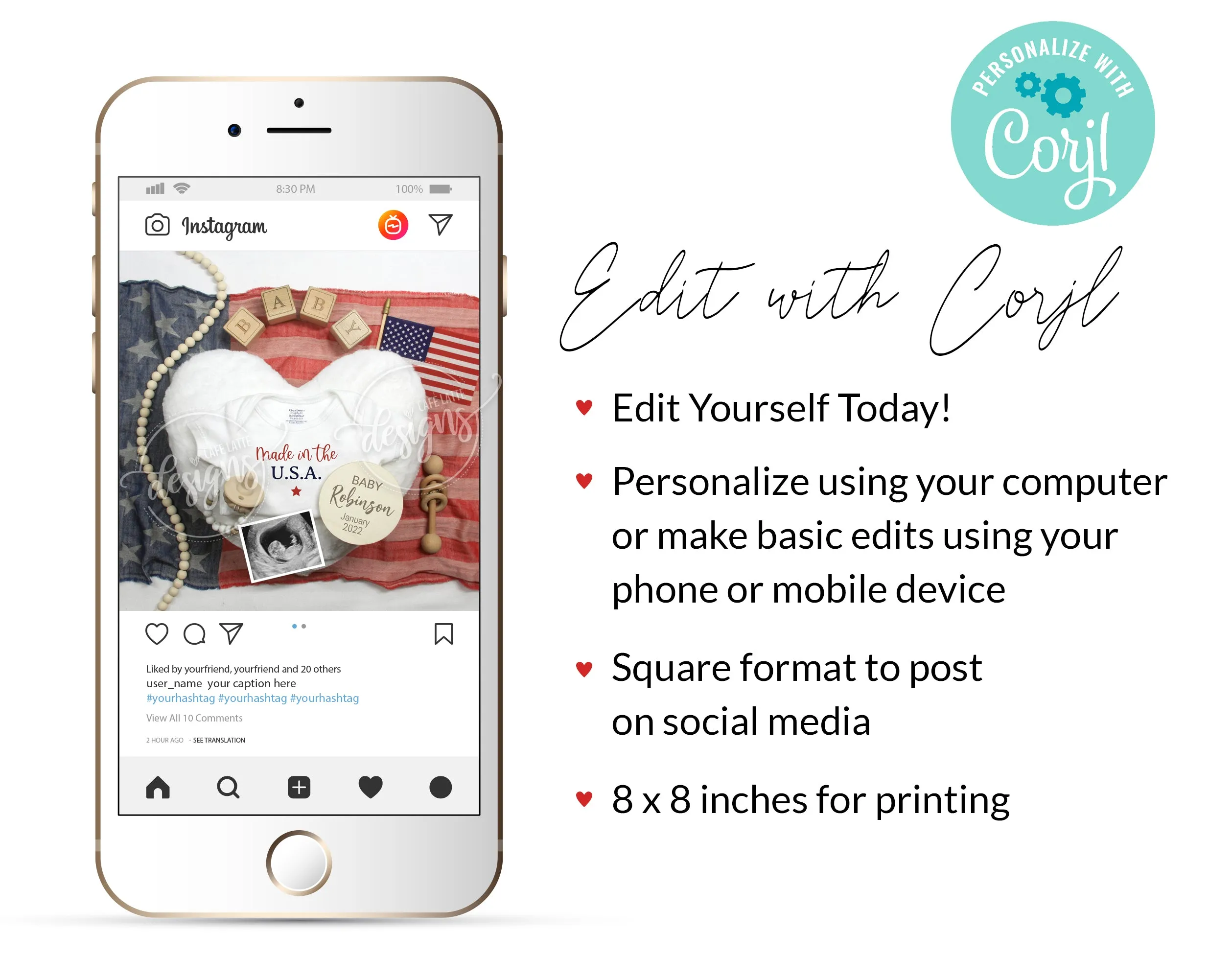 Editable Pregnancy Announcement Social Media, Made in the USA Digital Baby Announcement, Fourth of July Independence Day Baby, Printable DIY