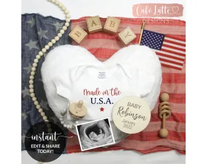 Editable Pregnancy Announcement Social Media, Made in the USA Digital Baby Announcement, Fourth of July Independence Day Baby, Printable DIY