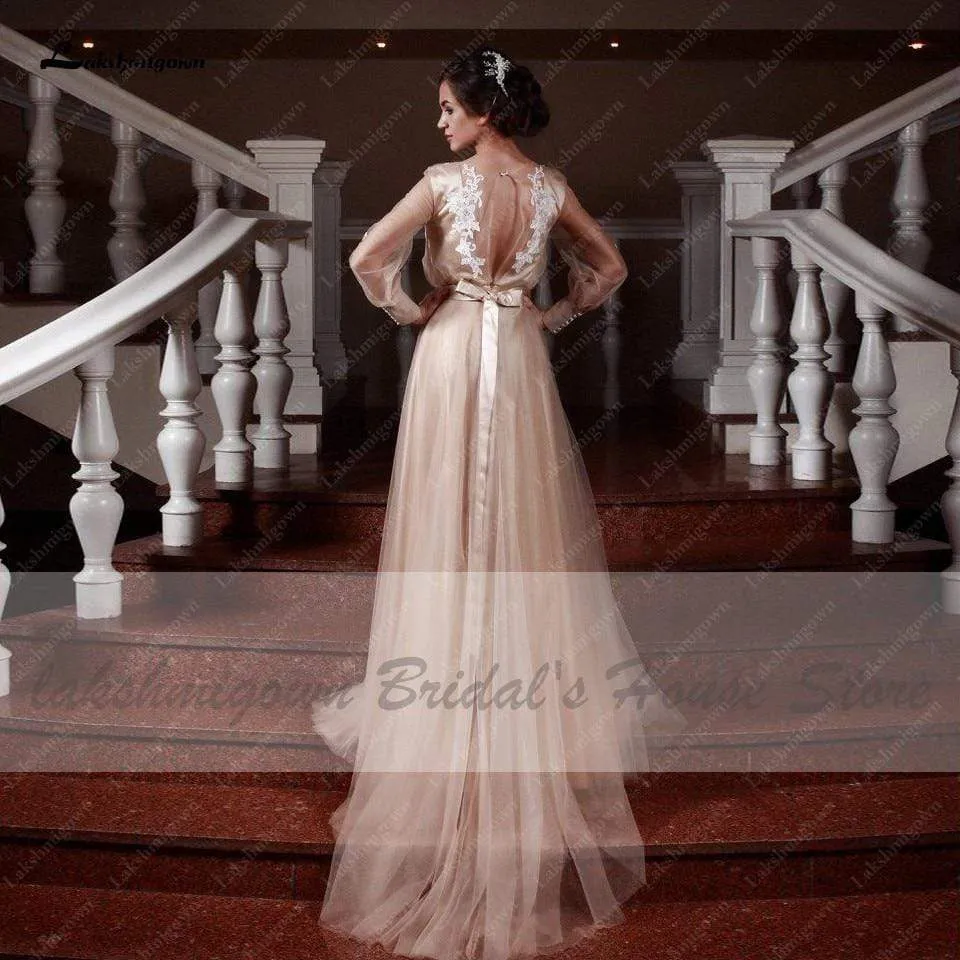 Elegant Bridal Robe Longue Puffy Long Sleeve Wedding Dress