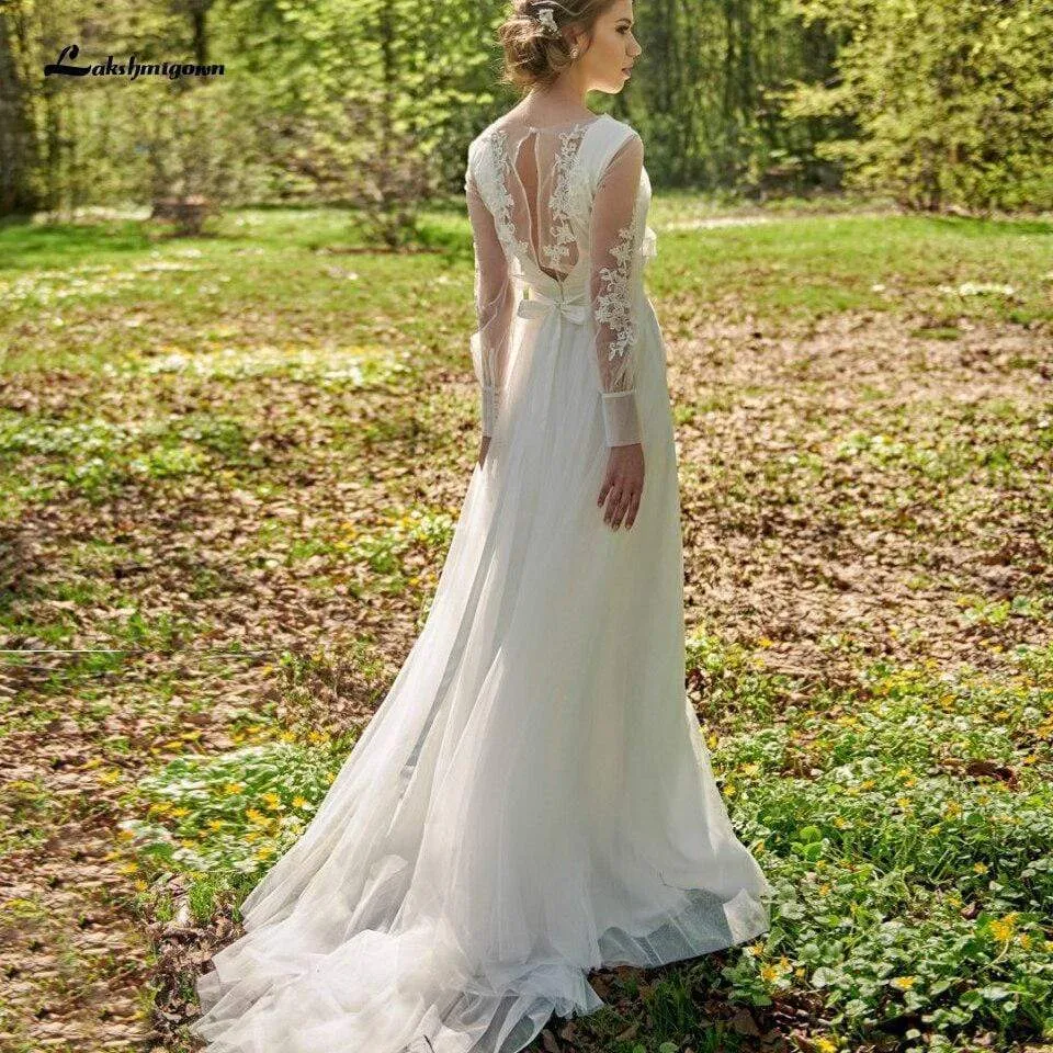 Elegant Bridal Robe Longue Puffy Long Sleeve Wedding Dress