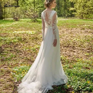Elegant Bridal Robe Longue Puffy Long Sleeve Wedding Dress