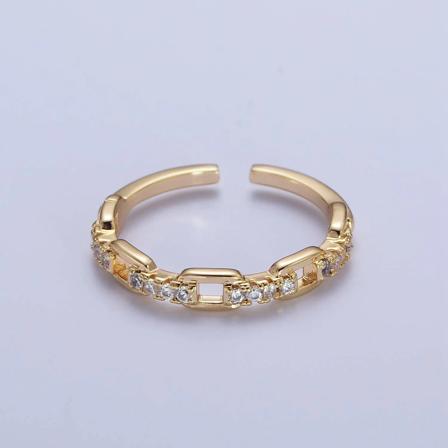 Elegant Chained CZ Crystal Gold Adjustable Ring
