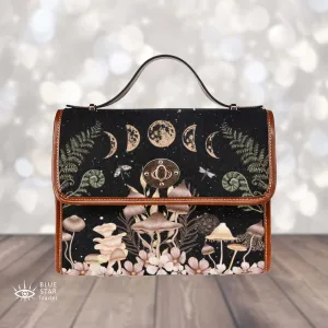 Elegant Mushrooms Cross Body Purse, Vegan, Cottagecore Witch Canvas Satchel bag