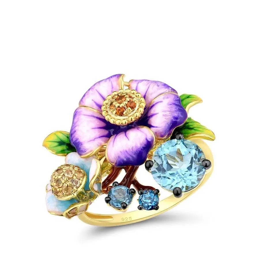 Elegant Purple Enamel Flower with Created Diamond Jewelry Set