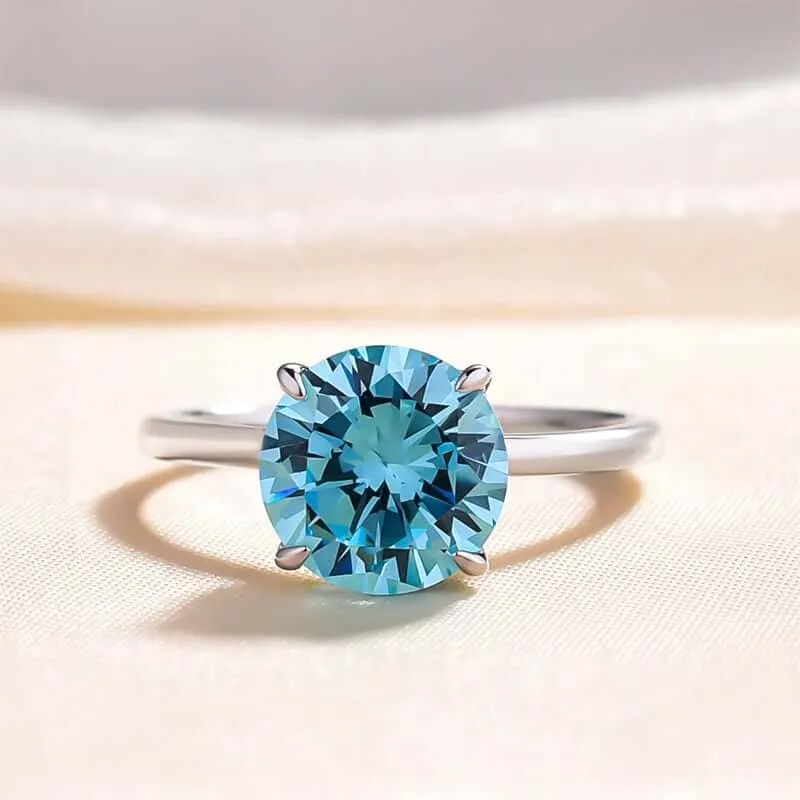 Elegant Round Cut Light Aquamarine Blue Engagement Ring