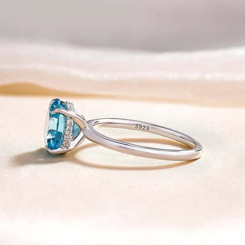 Elegant Round Cut Light Aquamarine Blue Engagement Ring