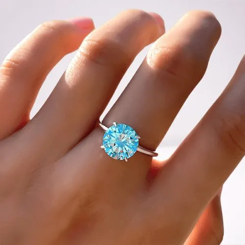 Elegant Round Cut Light Aquamarine Blue Engagement Ring