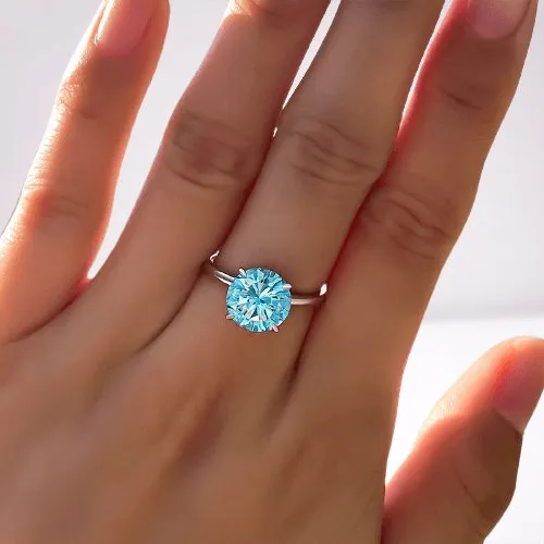Elegant Round Cut Light Aquamarine Blue Engagement Ring