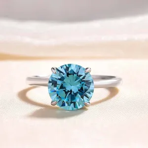 Elegant Round Cut Light Aquamarine Blue Engagement Ring