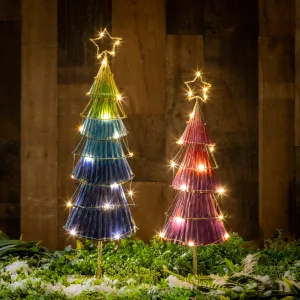 Evergreen Statuary,22&18" H LED Metal Colorful Christmas Tree Statue, Set of 2,6.5x4x22.25 Inches