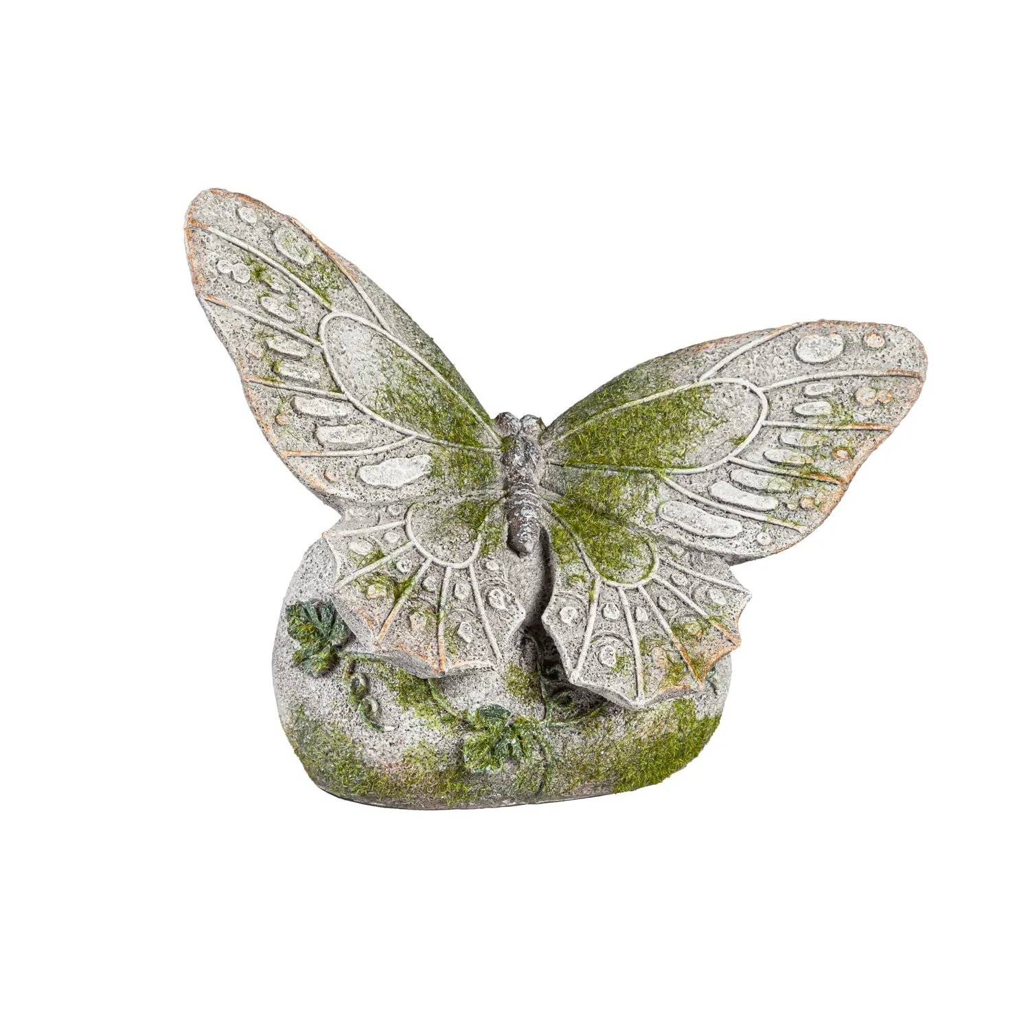 Evergreen Statuary,Faux Moss Butterfly & Dragonfly, Set of 2,4.38x8x6.5 Inches
