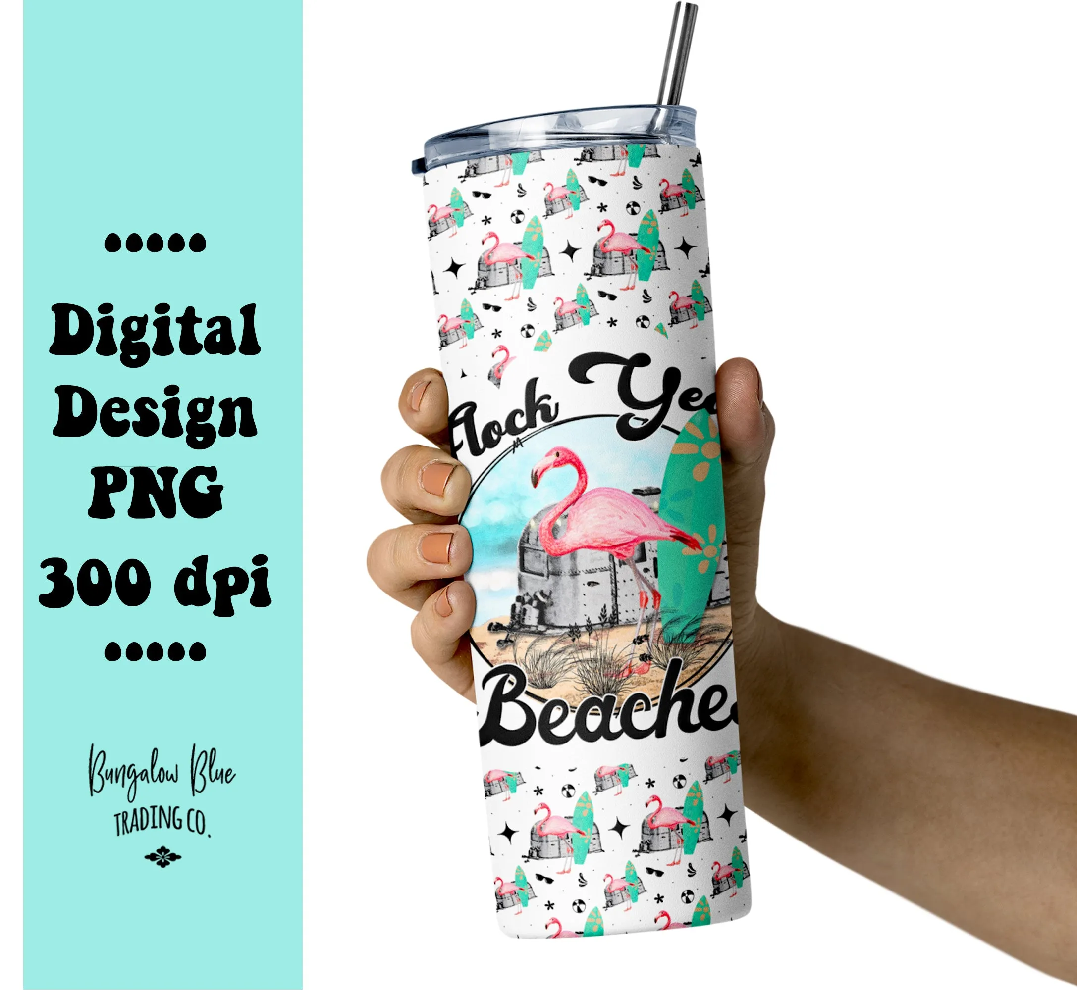 Flock Yeah Flamingo 20 oz Skinny Tumbler Seamless Design Wrap Digital Download
