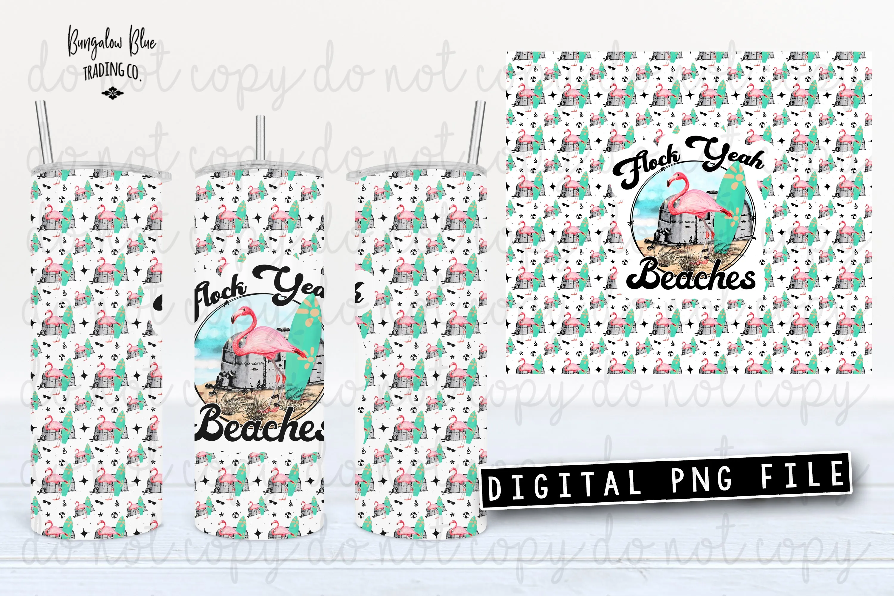 Flock Yeah Flamingo 20 oz Skinny Tumbler Seamless Design Wrap Digital Download