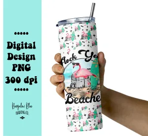 Flock Yeah Sunglasses Flamingo 20 oz Skinny Tumbler Seamless Design Wrap Digital Download