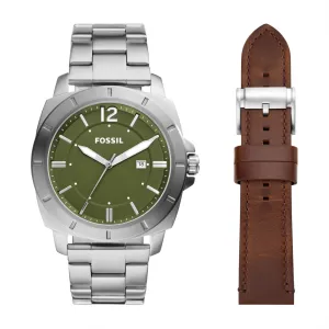 Fossil Privateer Men's Three-Hand Date Stainless Steel Watch and Strap Set - BQ2795SET