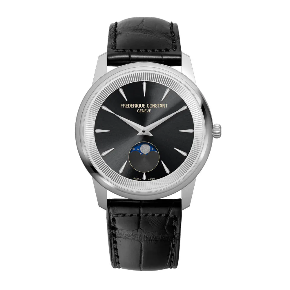 Frederique Constant Men's Watch Silver Tone Case Black Dial Quartz Watch